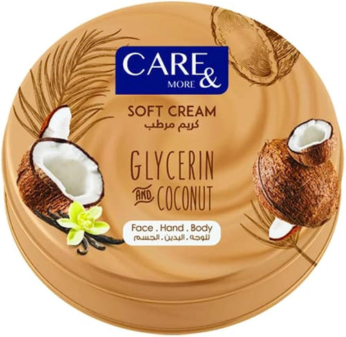 CARE & MORE Glycerin Coconut makeup product in a 125ml bottle, featuring a clear container with a pump dispenser.