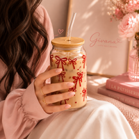 Bow Iced Coffee Glass Cup 🎀✨Available in 2 Colors