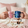 Disney Stitch and Angel couple mug set by Givana featuring colorful cartoon character designs on ceramic mugs.