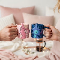 Disney Stitch and Angel couple mug set by Givana featuring colorful cartoon character designs on ceramic mugs.