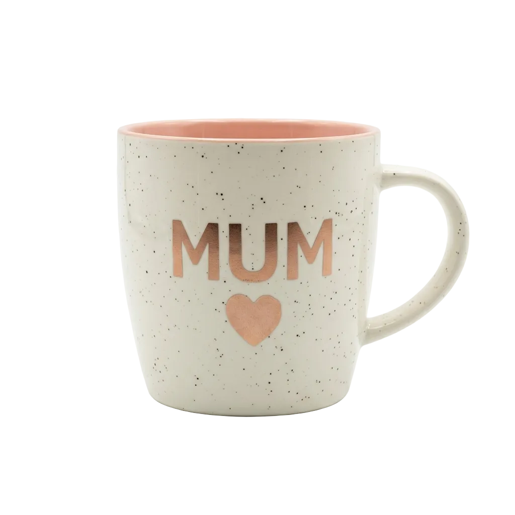 Givana MUM ceramic mug with a smooth white finish and printed "MUM" text, perfect for coffee or tea.