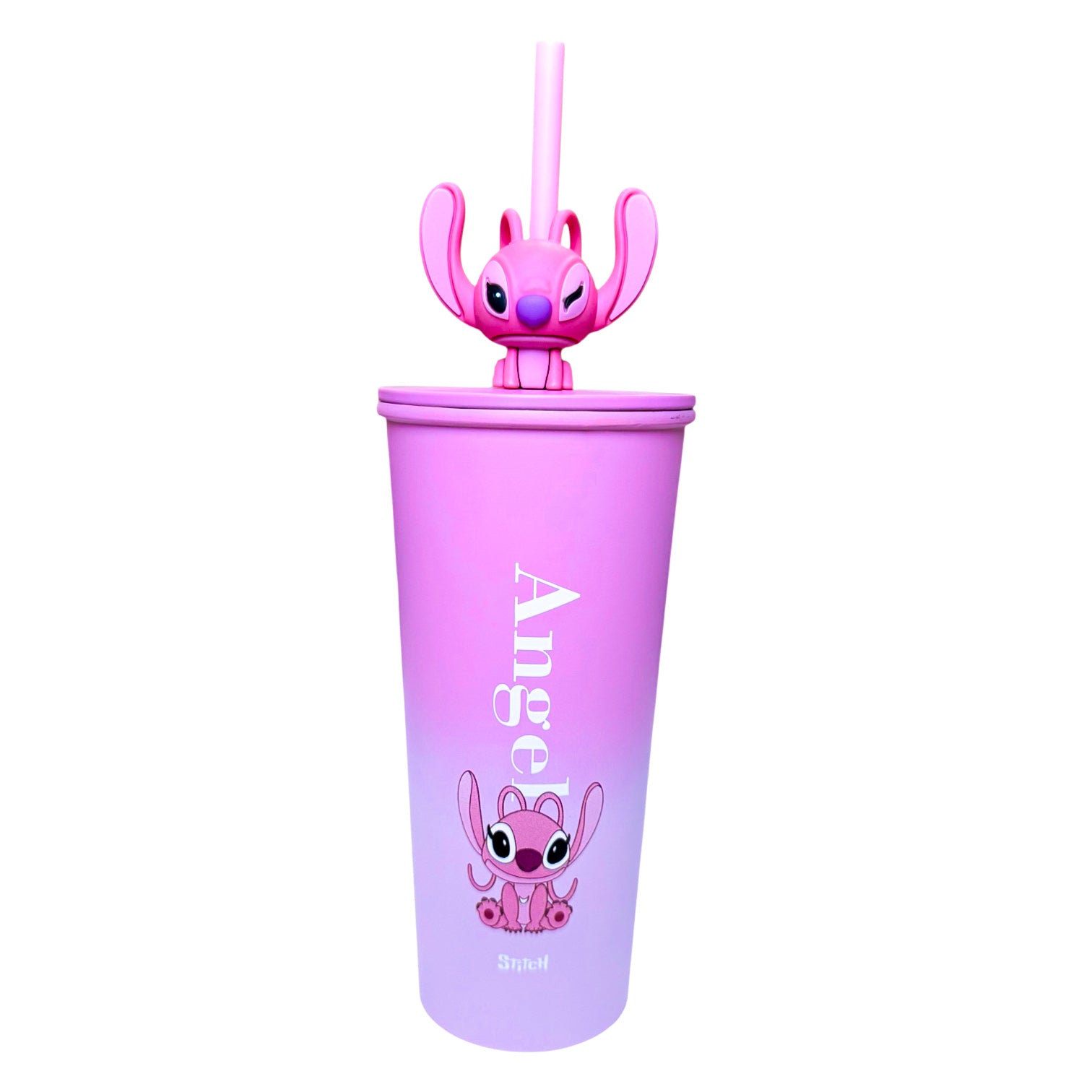 Stitch & Angel stainless steel tumbler from Givana with colorful 3D character straw, featuring Disney-inspired character designs.