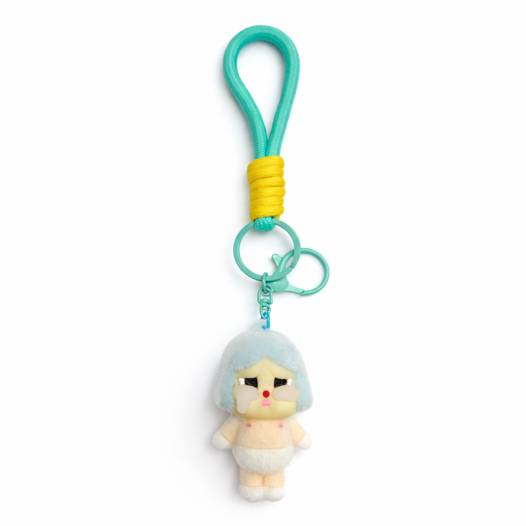 Givana Cry Baby character keychain featuring a colorful, expressive cartoon design with a metal keyring attachment.