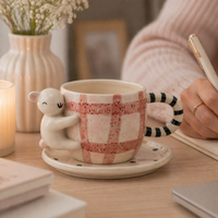 Givana Rabbit 3D ceramic mug with polka dot saucer set featuring a detailed rabbit design and colorful polka dots.