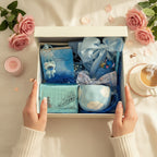Blue Lovers – The 8 Surprises Gift Box by Givana featuring a neatly arranged collection of gift items in a vibrant blue box.