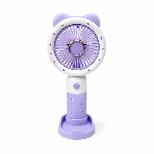 Bear Breeze Mini Fan with LED Light – 3 Speed Levels 💜✨