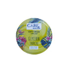 Care & More Soft Cream with Glycerin Tropical 75ml jar, showing the skincare product with tropical-themed packaging and smooth cream texture.