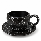 Black Speckled Coffee Mug with Saucer 🖤