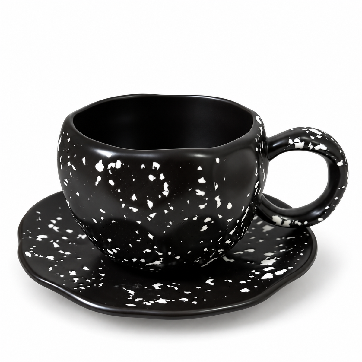 Black Speckled Coffee Mug with Saucer 🖤