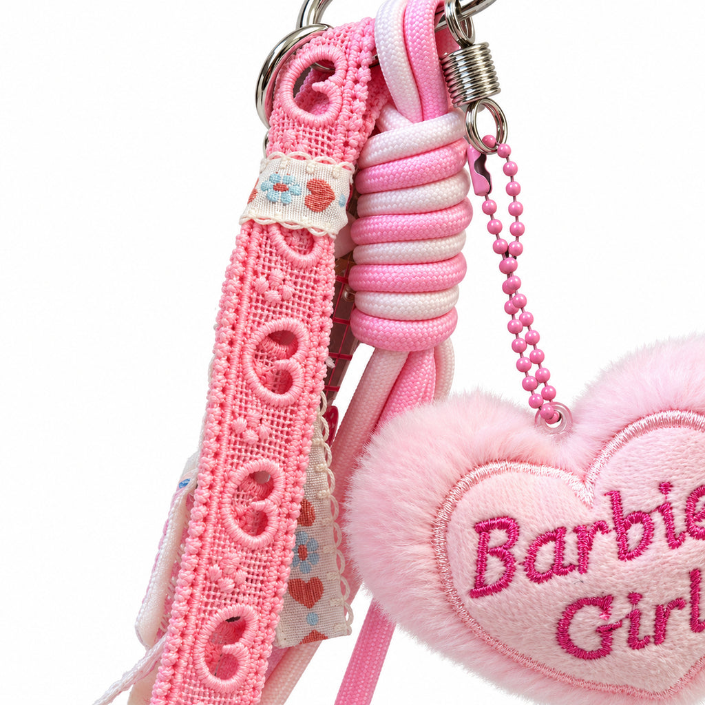Barbie Girl Pink Plush Heart Bag Charm & Keychain