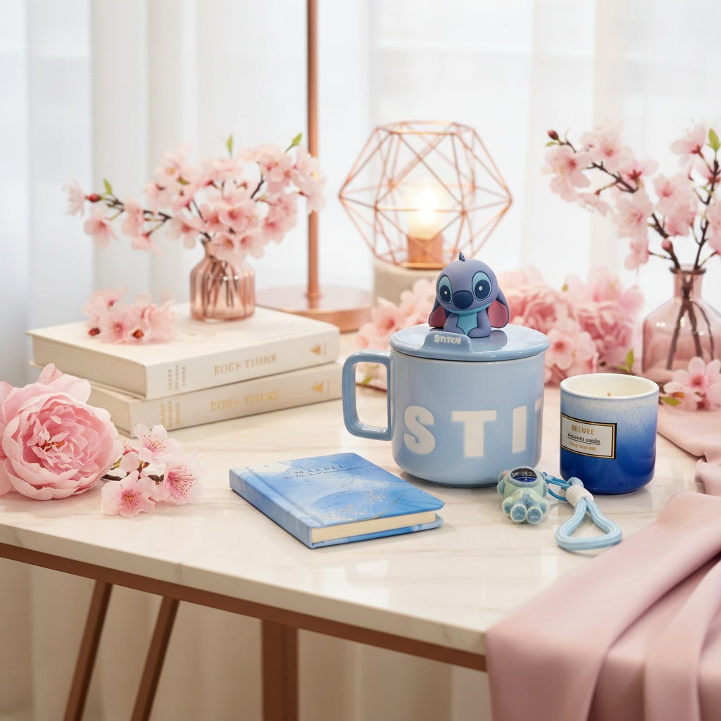 Original Disney Stitch Blue Mug Bundle – 4 Gifts 🩵✨