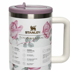 Givana Stanley Rose Luxe no-spill tumbler with leakproof lid and pink rose design, made of durable premium material.