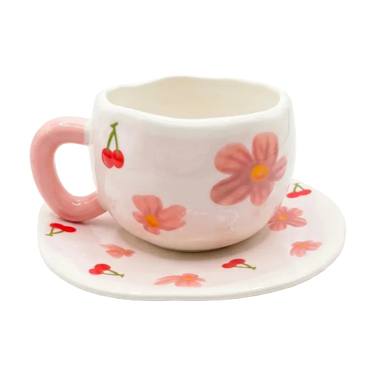 Givana ceramic mug with matching cup and saucer set, white design, perfect for hot beverages, stylish and functional kitchenware