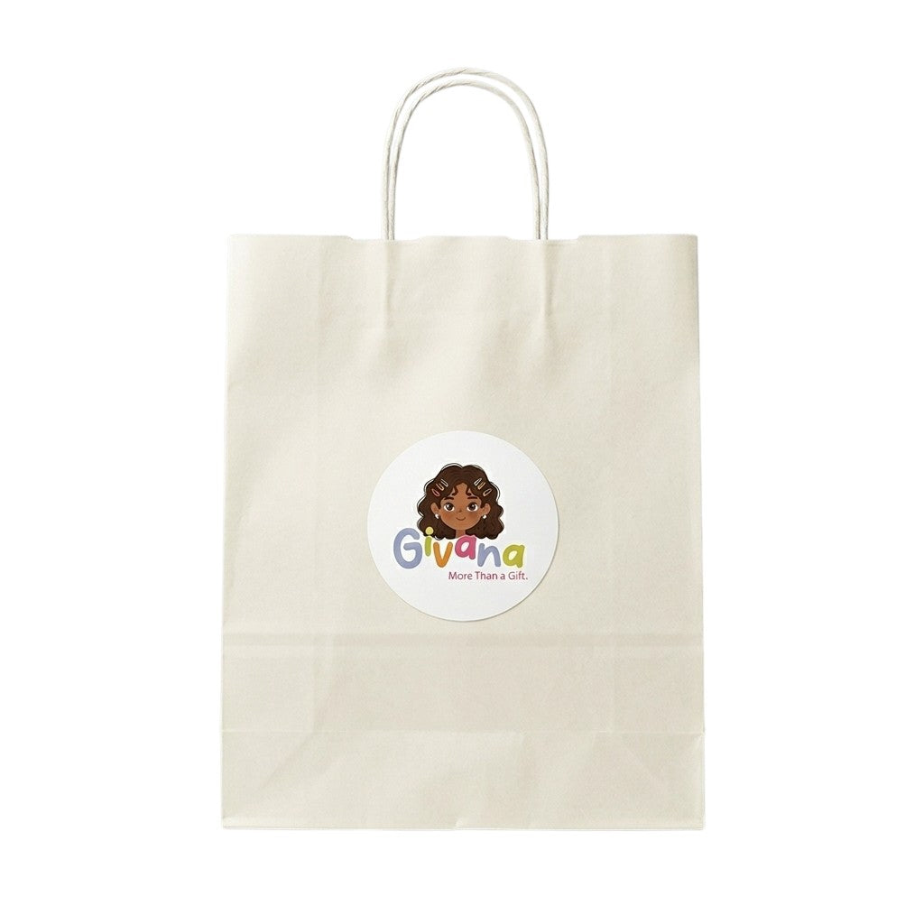 Minimalist Givana paper gift bag featuring clean white design and simple handles, perfect for elegant gift wrapping.