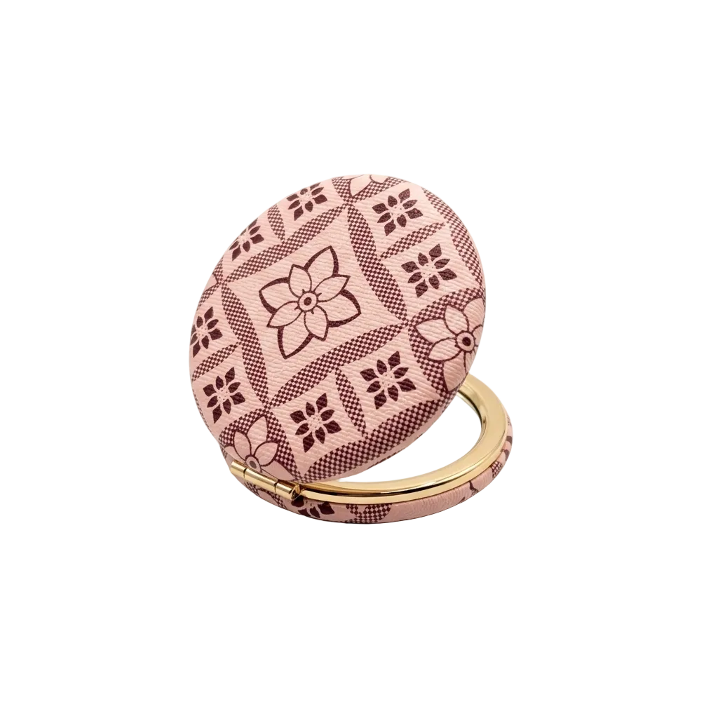 Givana luxury double-sided pocket mirror with ornate decorative design, open to show two reflective mirror surfaces inside.