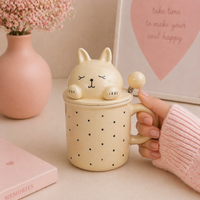 Set of two Givana Sleepy Cat Mug Set in cute, cozy design, featuring adorable sleeping cat illustrations on white ceramic mugs.