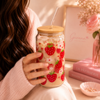 strawberry iced Coffee Glass Cup 🍓✨