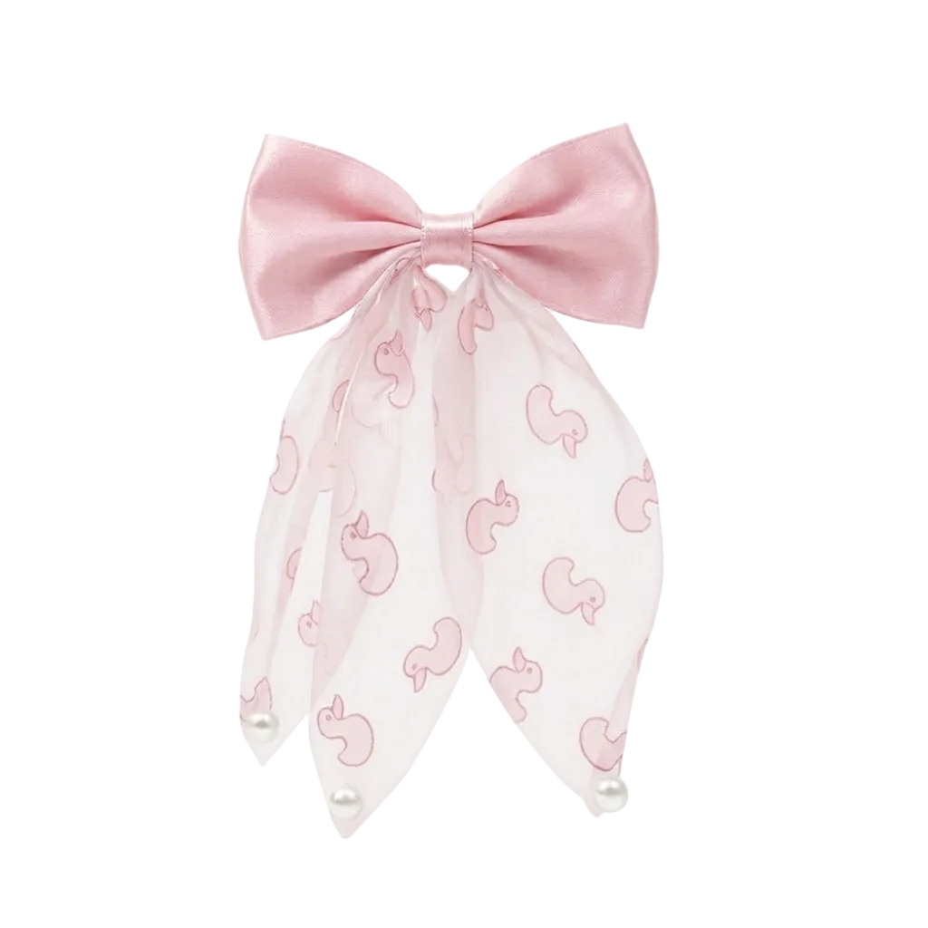 Givana duck print chiffon bow clip with a soft fabric bow and adjustable metal clip for hair or accessories.