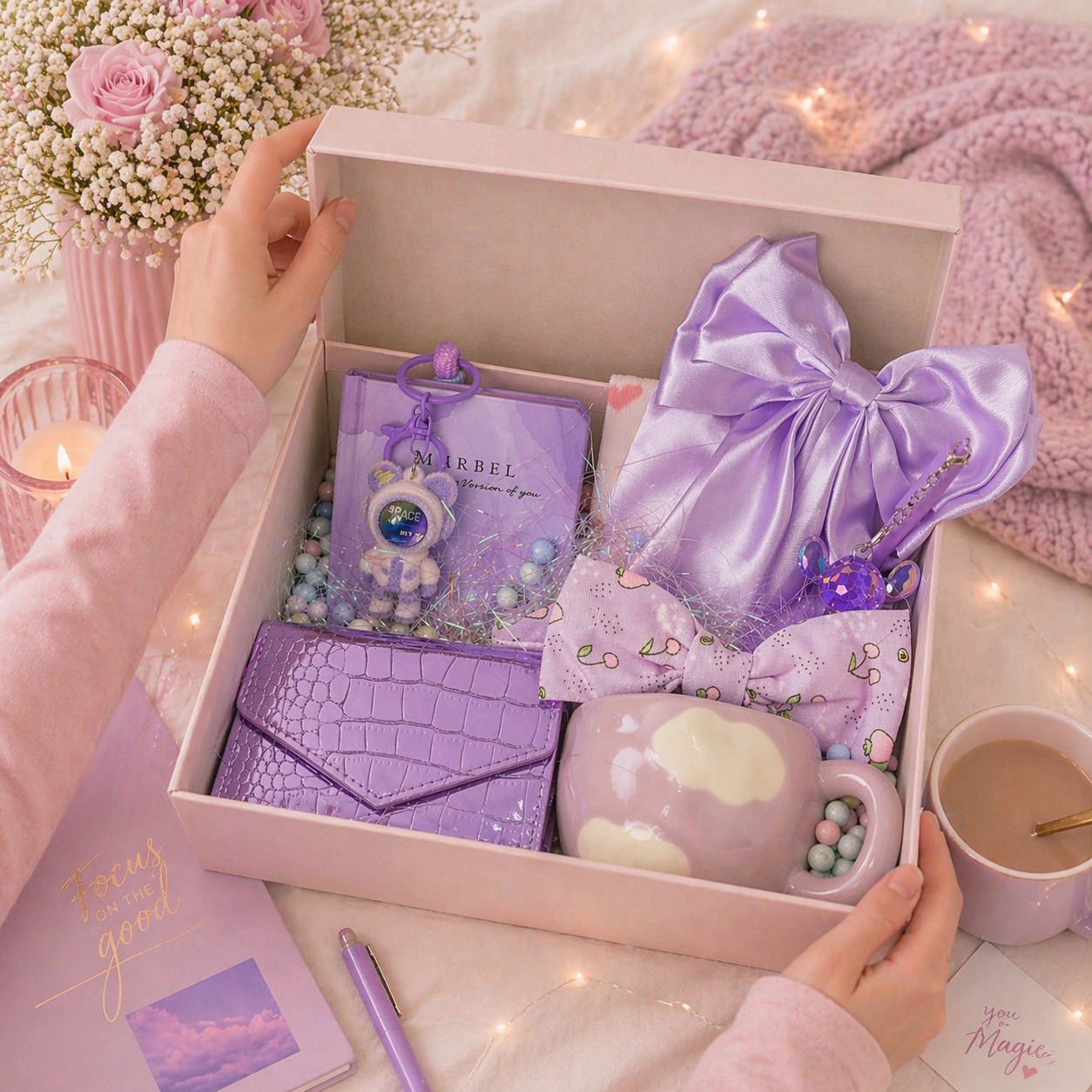 Purple Lovers gift box from Givana featuring eight surprise compartments and vibrant purple packaging.