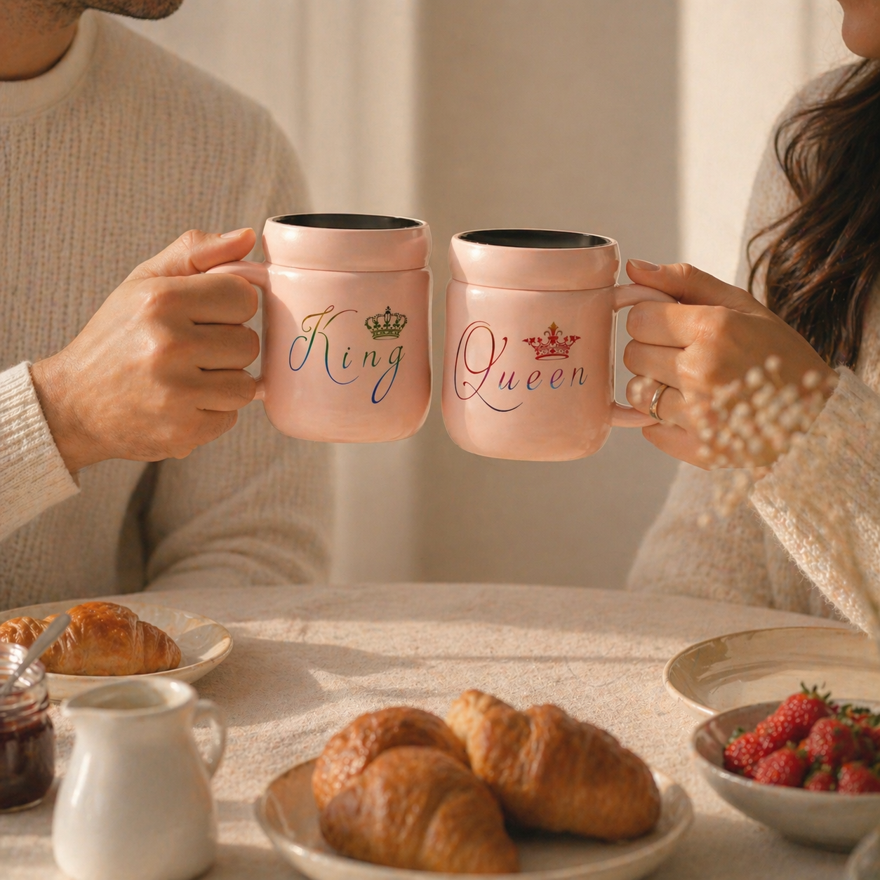 Givana King & Queen Mirror Lid Set mug featuring regal crown designs, ideal for royal-themed drinkware collections.