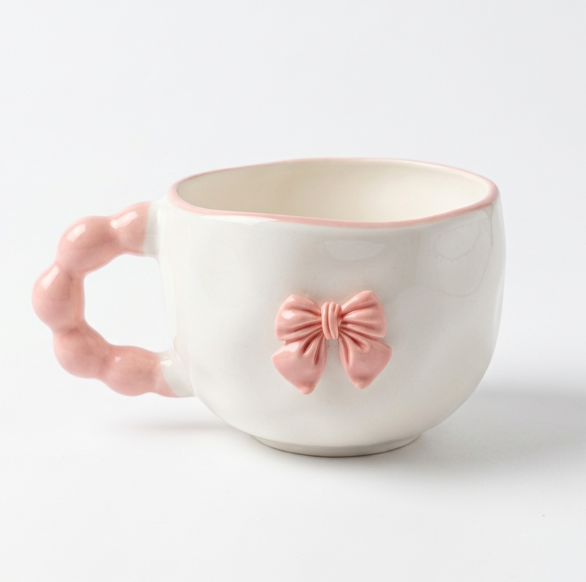 Givana aesthetic 3D ribbon ceramic mug with colorful ribbon design, perfect for coffee or tea.