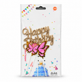 Happy Birthday Butterfly Cake Topper – Gold & Pink