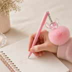 Givana Fluffy Charm Pen in pink with a fluffy charm and colorful accents, available in five vibrant colors.