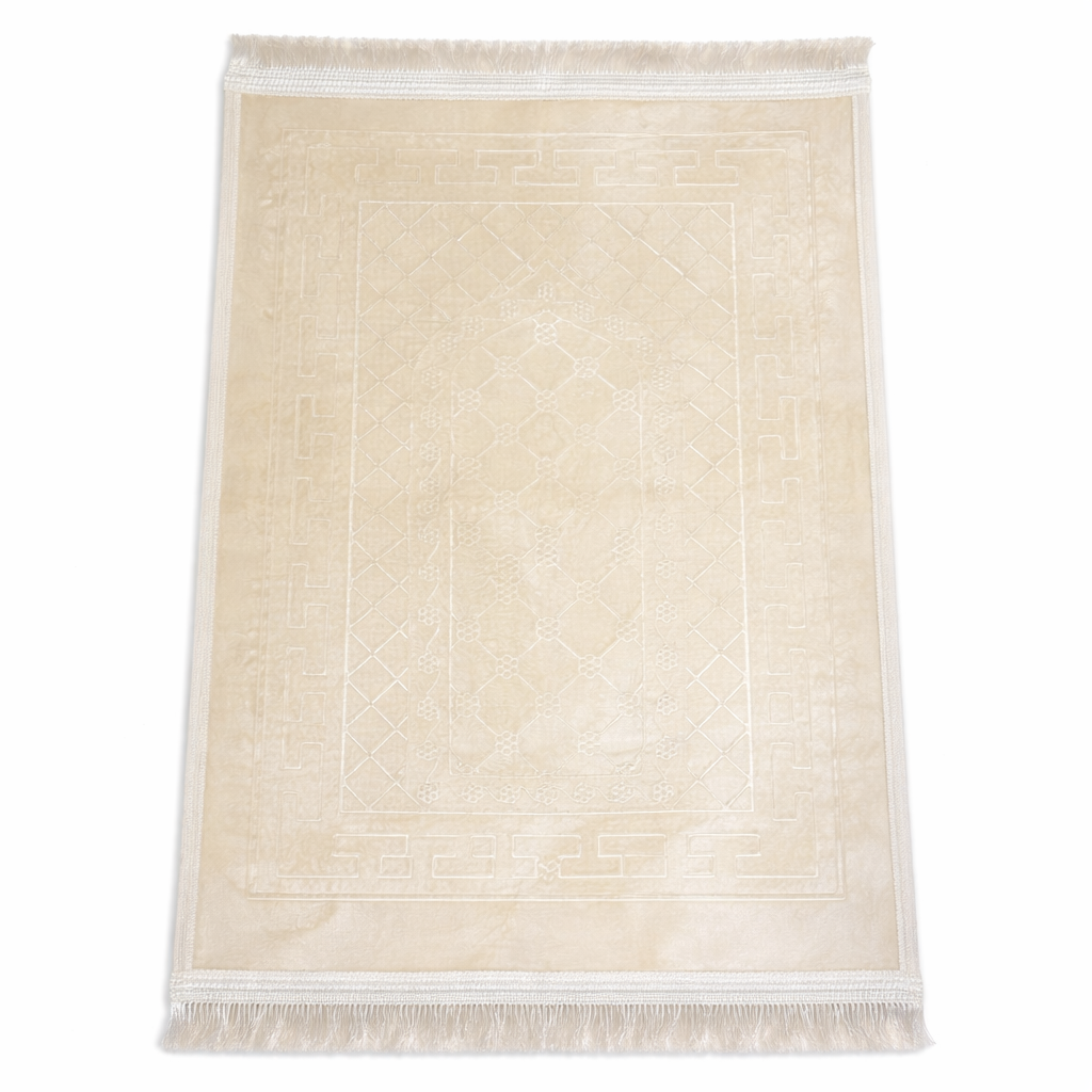 Off-white Givana Classic Prayer Mat with intricate patterns, soft fabric, and cushioned surface for comfortable prayer sessions.