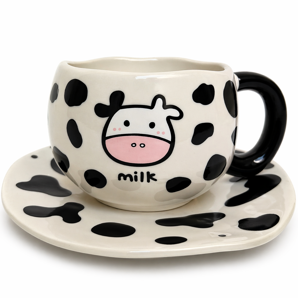 Givana MooMood Cup in black with stylish design, featuring a sleek black finish and creative pattern on the ceramic surface.