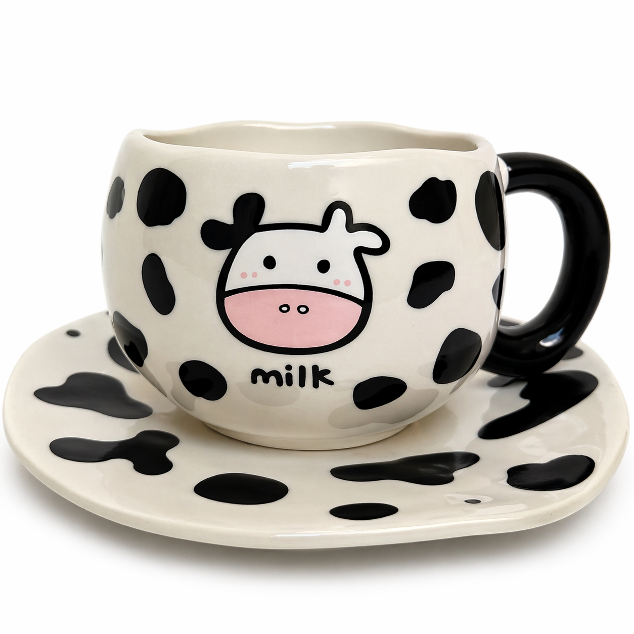 Givana MooMood Cup in black with stylish design, featuring a sleek black finish and creative pattern on the ceramic surface.
