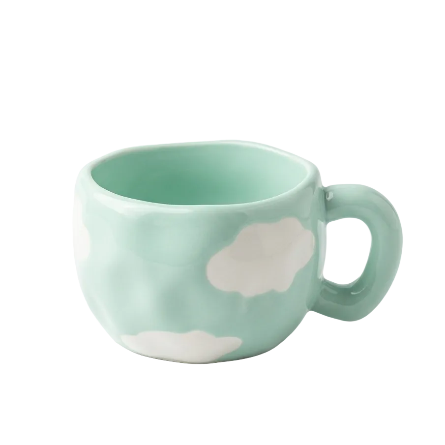 Givana SHEIN Cloud Mug with soft, cloud-shaped design and pastel blue color, perfect for cozy coffee moments.