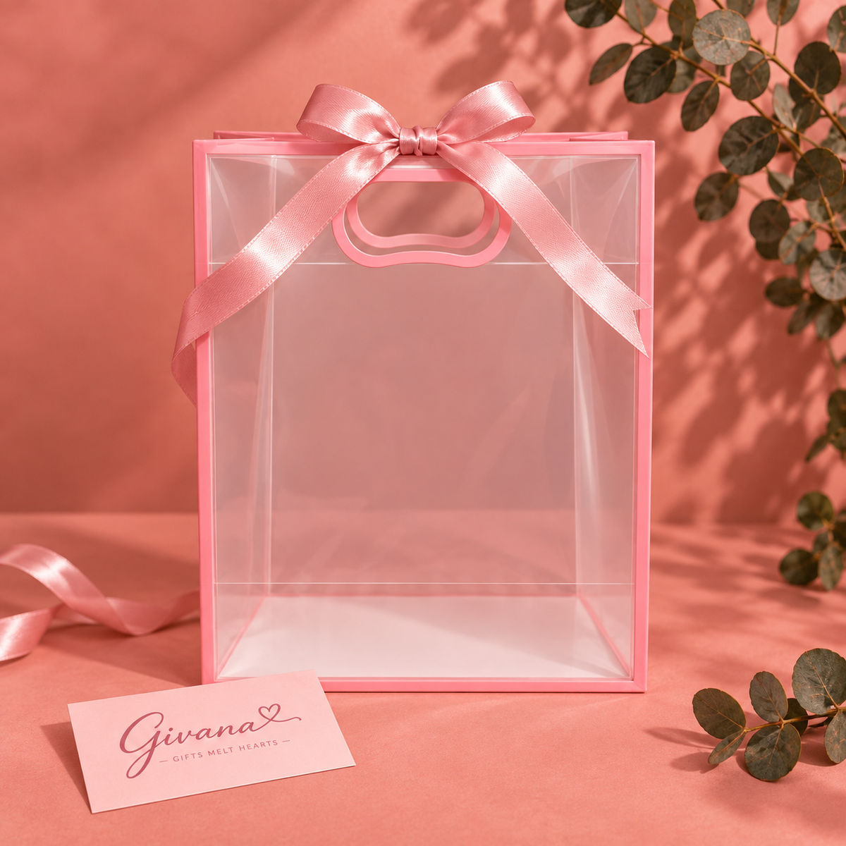 Transparent Gift Bag with Handle – Pink