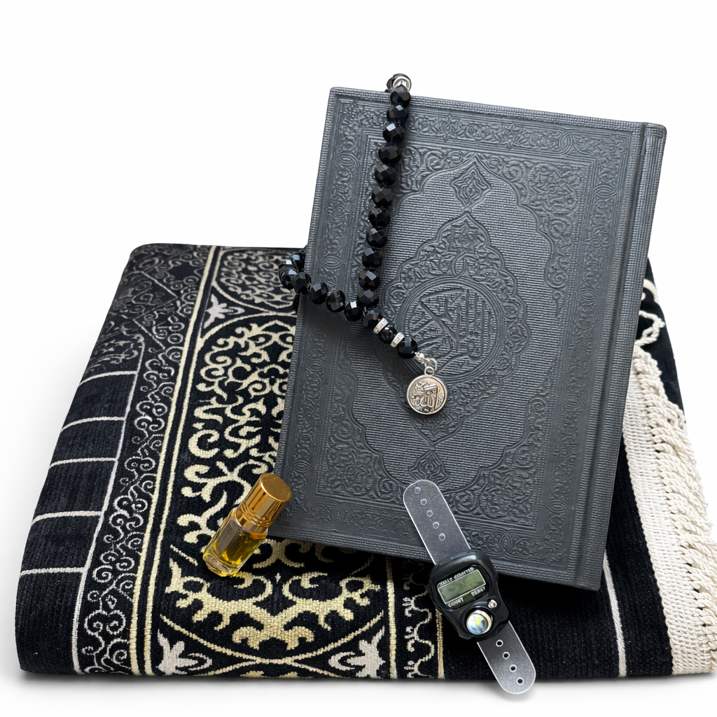 Elegant black Islamic gift box with backrest edition by Givana, featuring intricate design and secure packaging for special occasions.