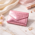 Givana Croco Chic magnetic wallet by SHEIN in pink with textured crocodile pattern and compact design.