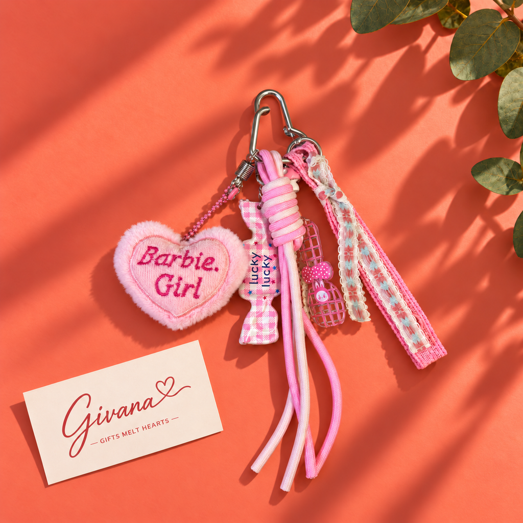 Barbie Girl Pink Plush Heart Bag Charm & Keychain
