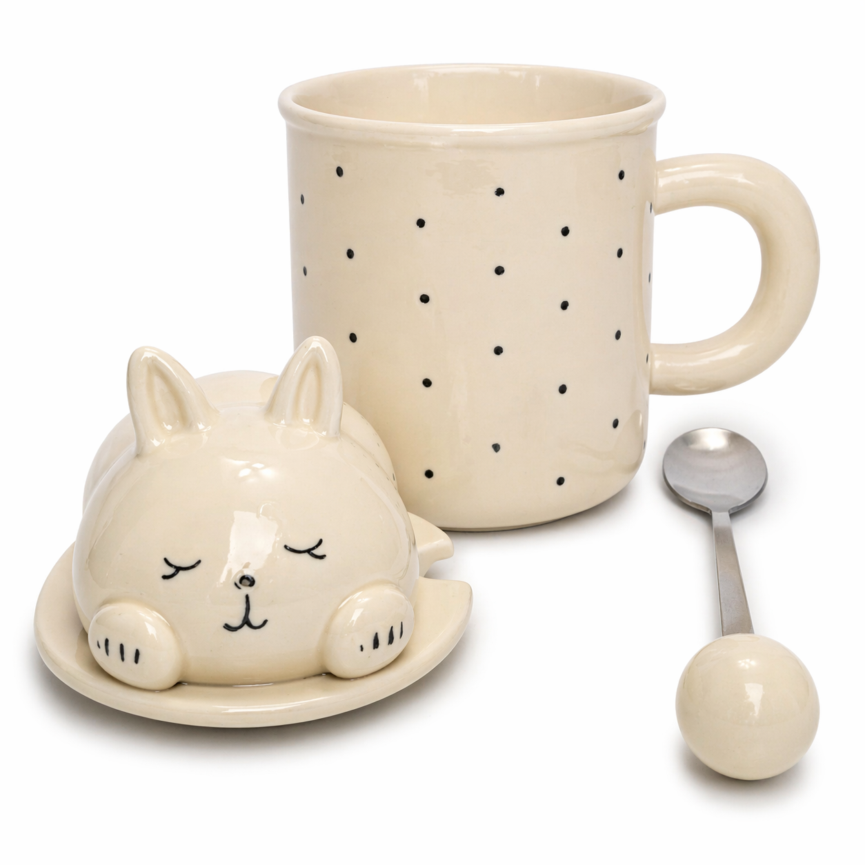 Set of two Sleepy Cat Mug Set by Givana featuring cute, cozy cat designs perfect for relaxing coffee or tea moments.