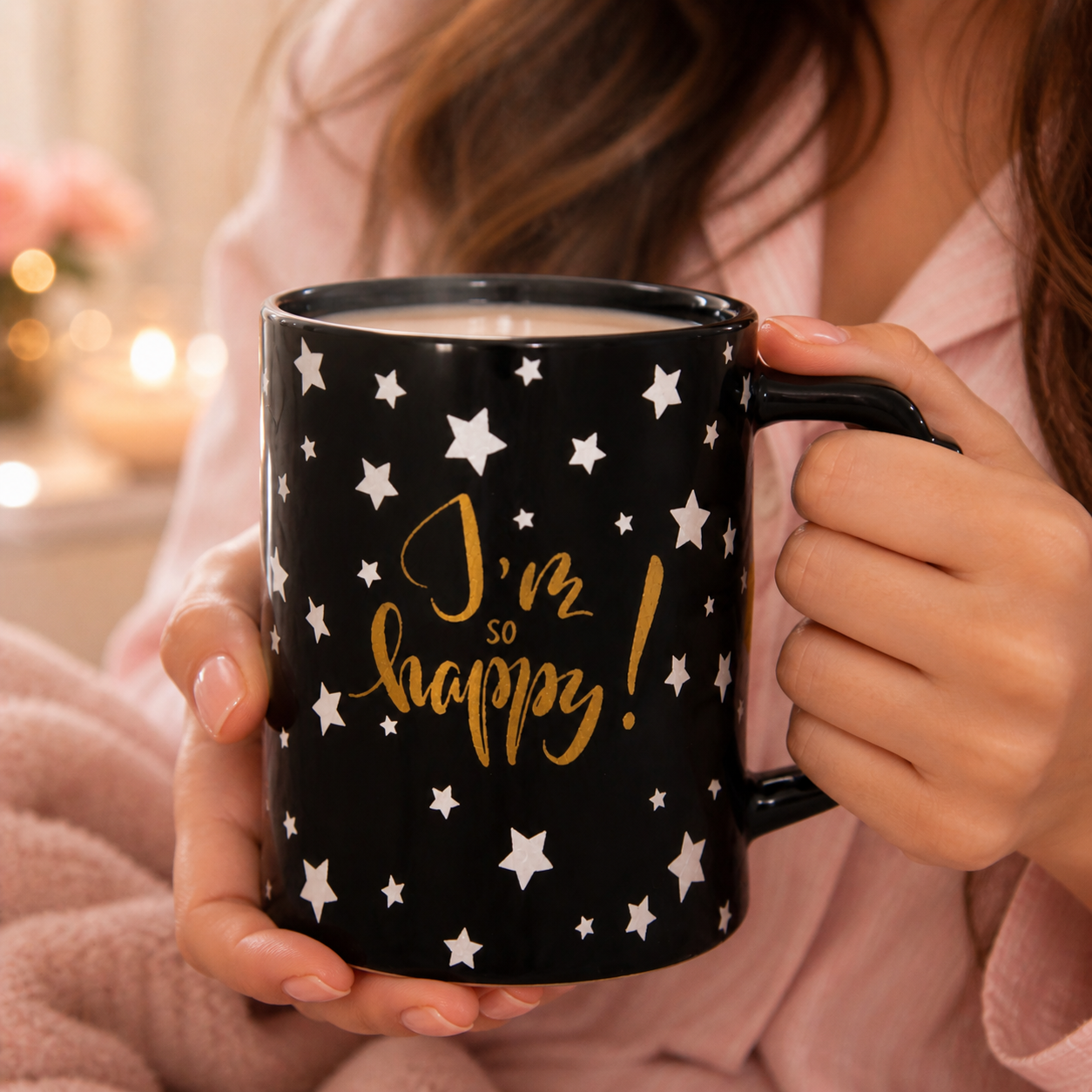 Starlight Happiness Cup 🖤 — Feel the joy in every sip ✨