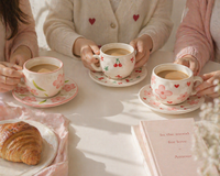 Givana SHEIN Cup & Saucer mug with colorful multi-design patterns, featuring a charming cherry illustration on white ceramic.