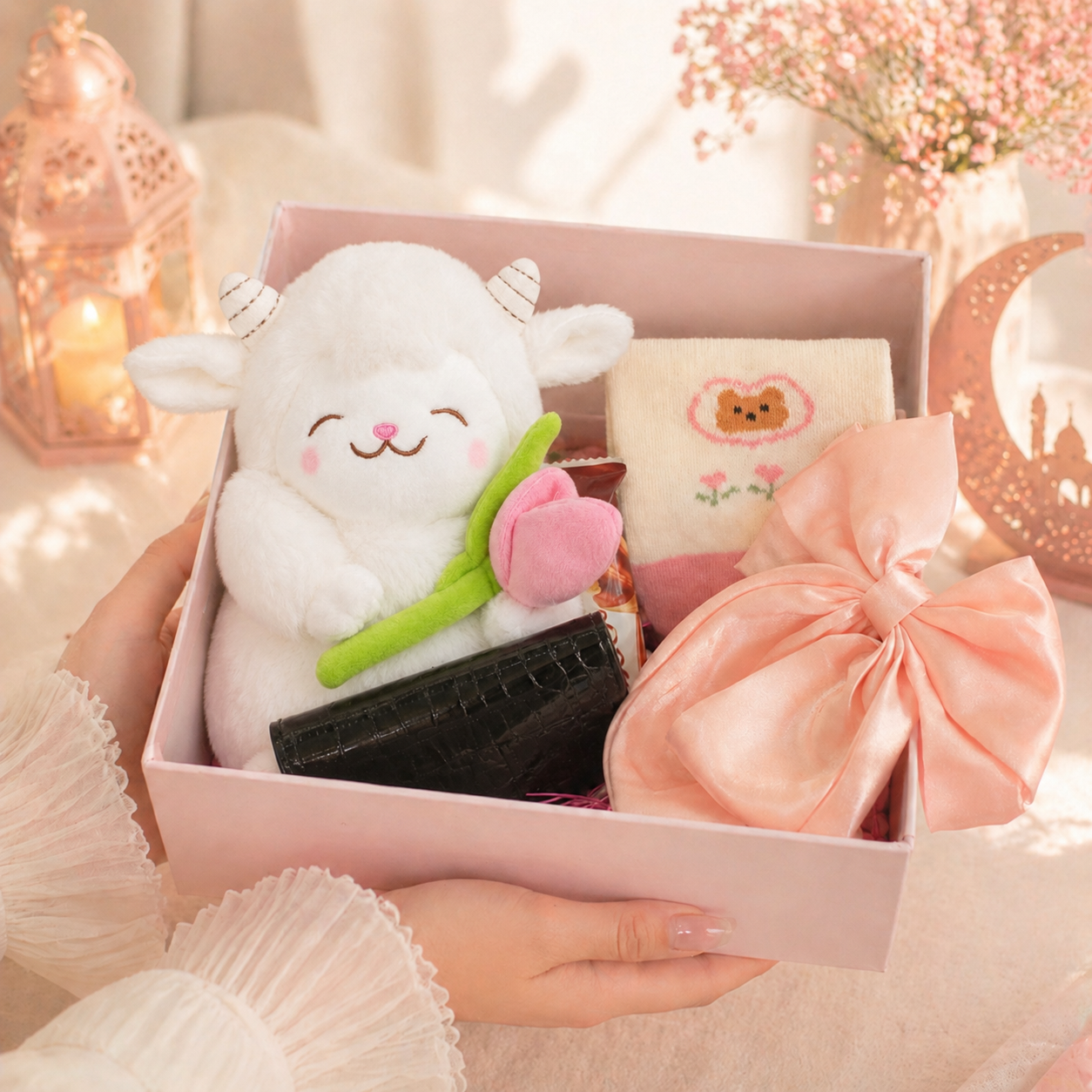 Small:
Eid Mini Glow Box – Small Size | 6 Gifts Inside | Assorted Colors ✨🎀