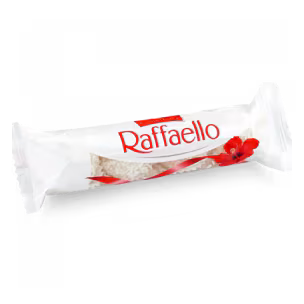 Raffaelo chocolate from Carrefour, featuring a coconut-covered almond treat in a white wrapper.